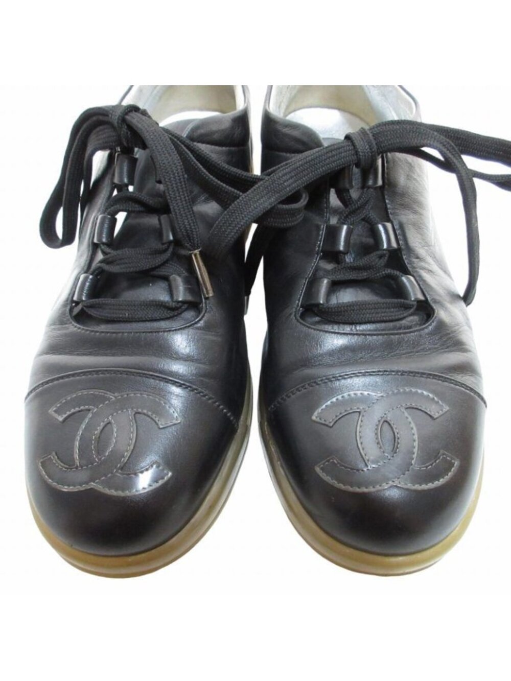 Chanel Leather Sneakers Clear Sole Shoes CC Logo Black - Picture 9 of 9